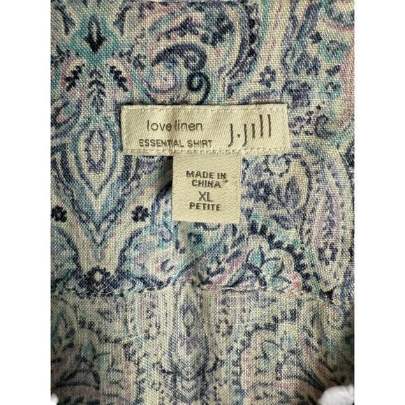 J. Jill Love Linen Blue Purple Paisley Print Essential Button Down Shirt Sz PXL - Picture 9 of 10